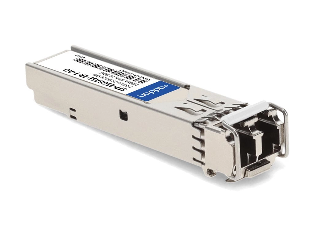 AddOn - SFP28 transceiver module - 25GbE - 25GBase-ZR - LC single-mode - up to 49.7 miles - 1300 nm - TAA Compliant SFP-25GBASE-ZR-F-AO