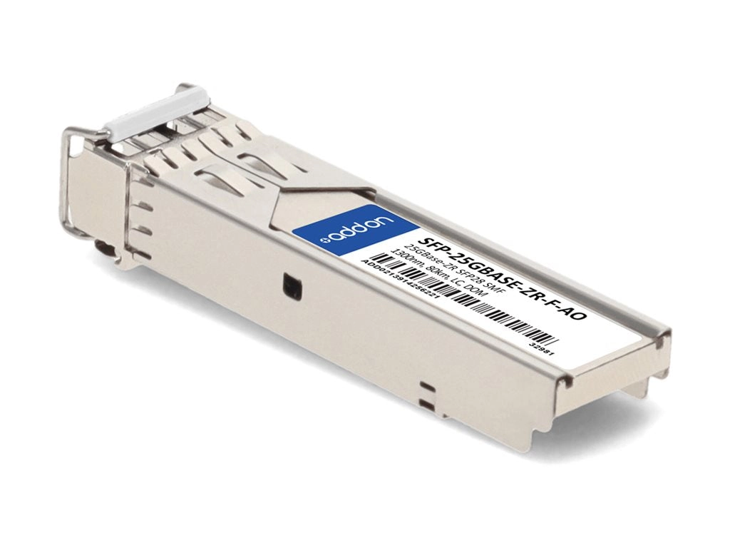 AddOn - SFP28 transceiver module - 25GbE - 25GBase-ZR - LC single-mode - up to 49.7 miles - 1300 nm - TAA Compliant SFP-25GBASE-ZR-F-AO