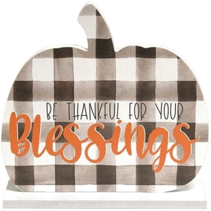*Be Thankful for Your Blessings Buffalo Check Pumpkin on Base