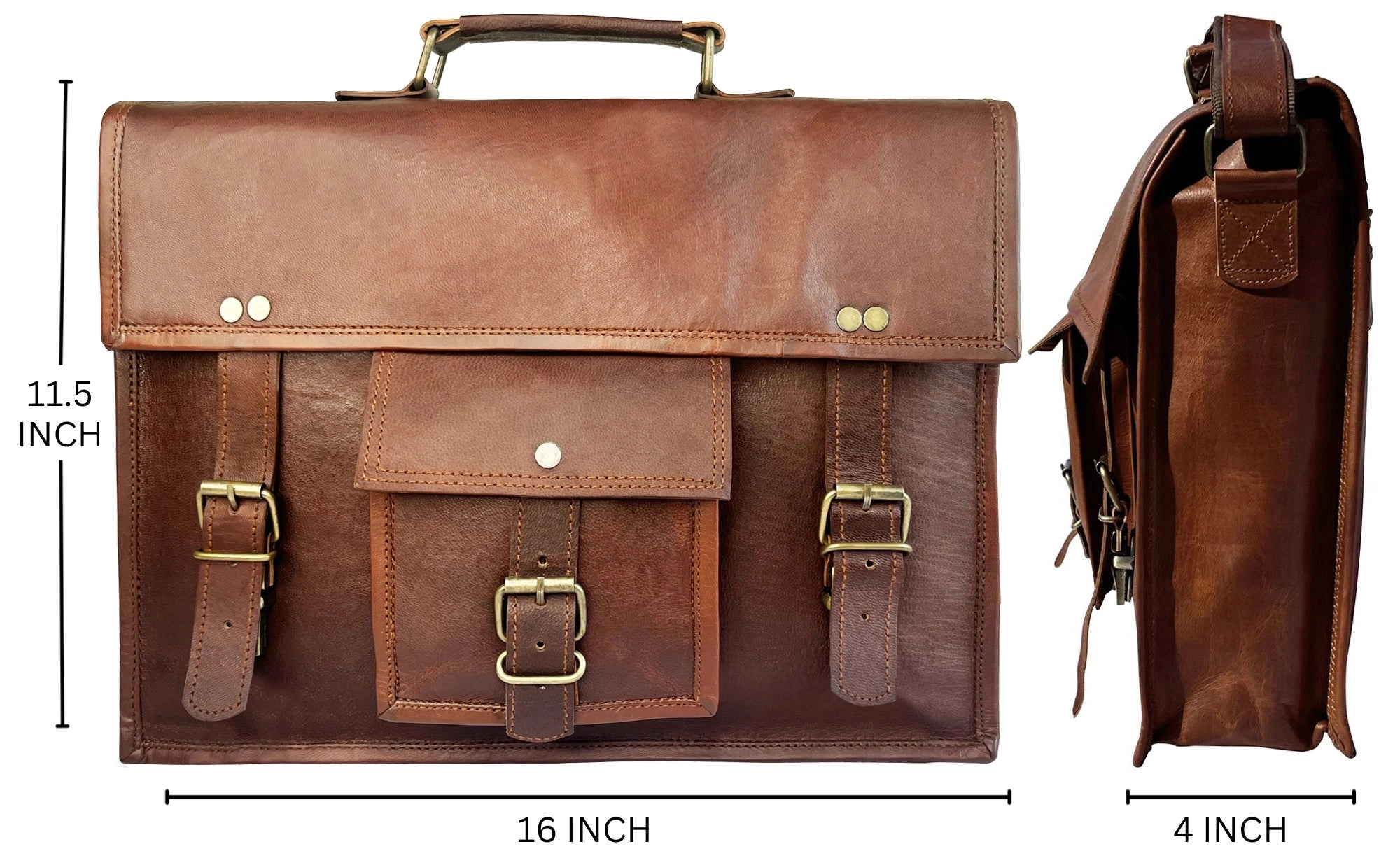 Beast 16" Leather Briefcase Classic Laptop Messenger Bag