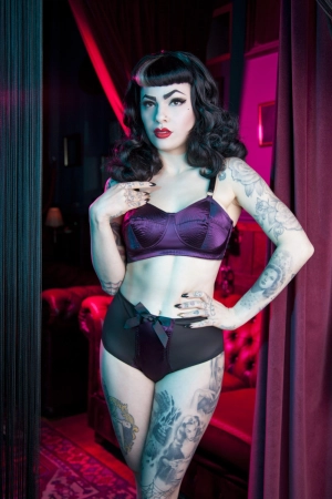 Bettie Page Plum Z Stitch High Waist Brief