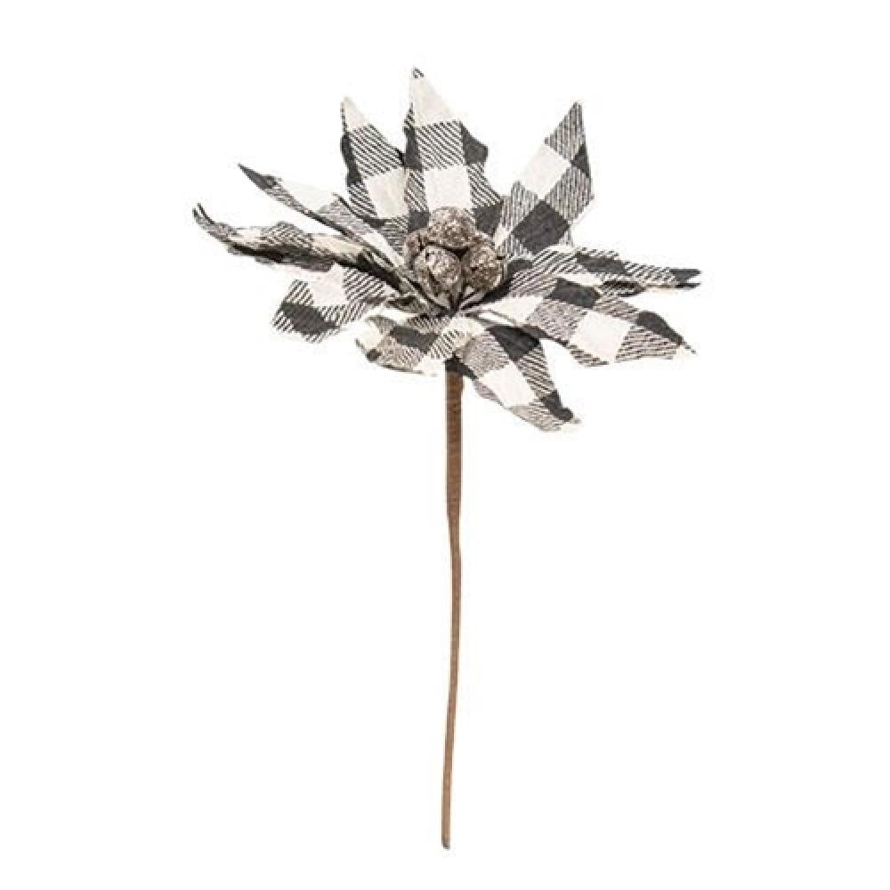 *Black & White Buffalo Check Poinsettia Spray