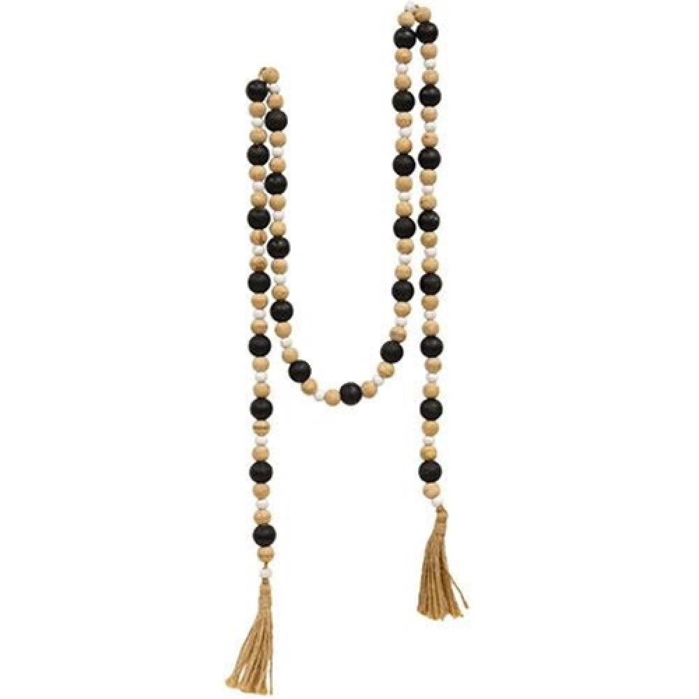 *Black Natural White Wooden Bead Garland 57"L