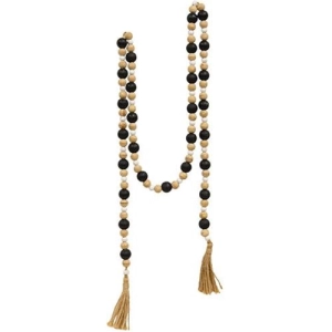 *Black Natural White Wooden Bead Garland 57"L