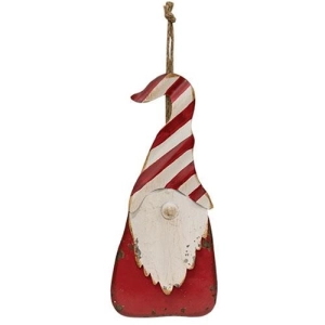*Distressed Metal Hanging Peppermint Hat Santa Gnome