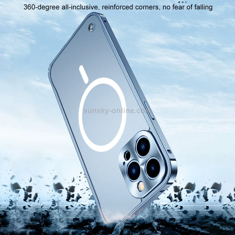 For iPhone 13 Metal Frame Frosted PC Shockproof Magsafe Case