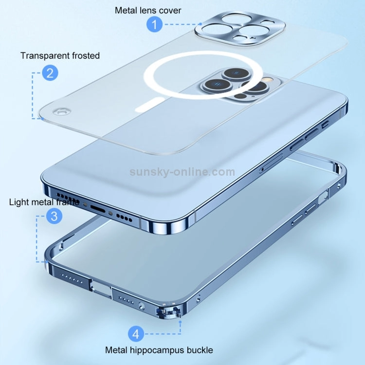 For iPhone 13 Metal Frame Frosted PC Shockproof Magsafe Case