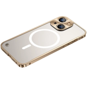 For iPhone 13 Metal Frame Frosted PC Shockproof Magsafe Case
