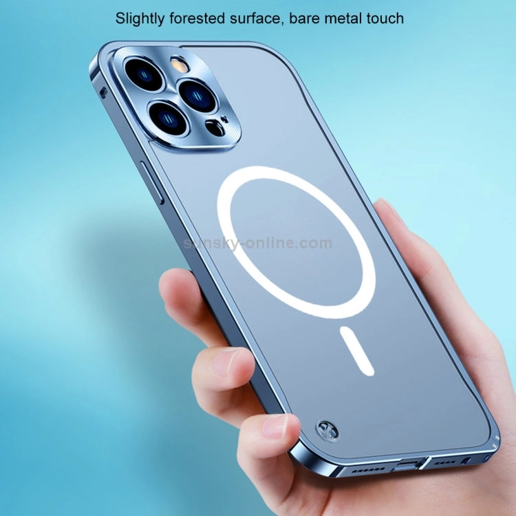 For iPhone 13 Metal Frame Frosted PC Shockproof Magsafe Case