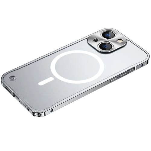 For iPhone 13 Metal Frame Frosted PC Shockproof Magsafe Case