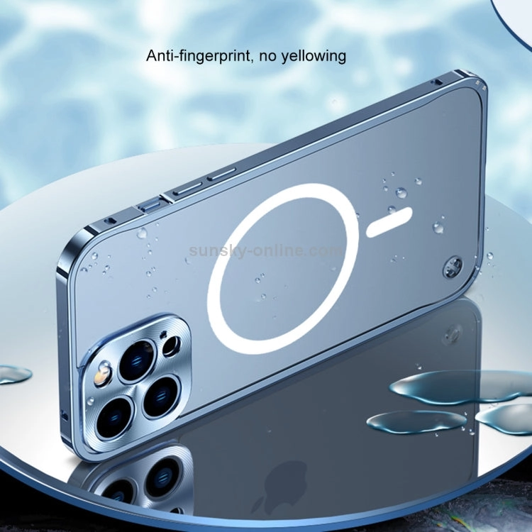 For iPhone 13 Metal Frame Frosted PC Shockproof Magsafe Case