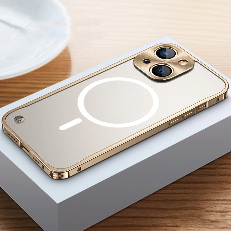 For iPhone 13 Metal Frame Frosted PC Shockproof Magsafe Case