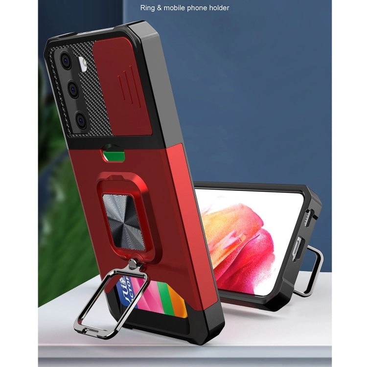 For Samsung Galaxy S21  Sliding Camera Cover Design PC   TPU Shockproof Case with Ring Holder