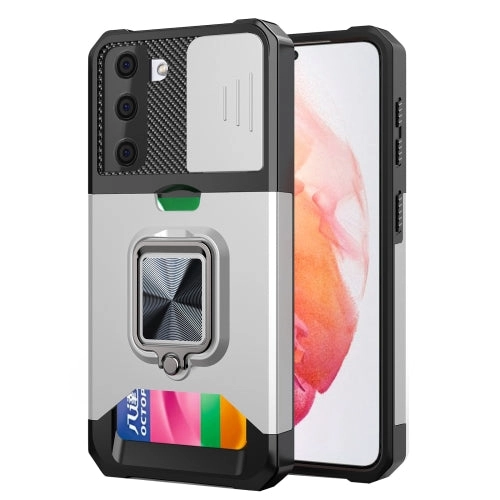 For Samsung Galaxy S21  Sliding Camera Cover Design PC   TPU Shockproof Case with Ring Holder