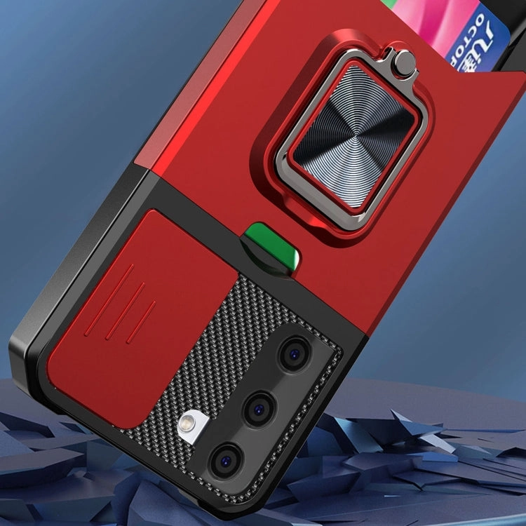 For Samsung Galaxy S21  Sliding Camera Cover Design PC   TPU Shockproof Case with Ring Holder