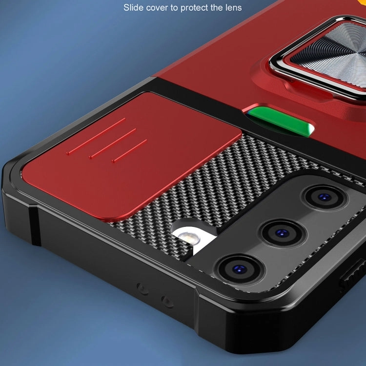 For Samsung Galaxy S21  Sliding Camera Cover Design PC   TPU Shockproof Case with Ring Holder