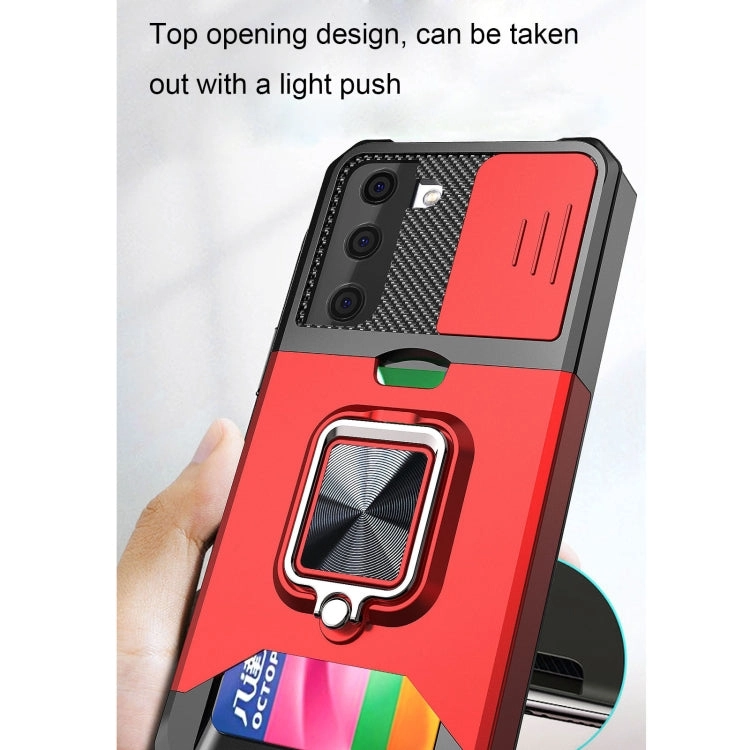 For Samsung Galaxy S21  Sliding Camera Cover Design PC   TPU Shockproof Case with Ring Holder