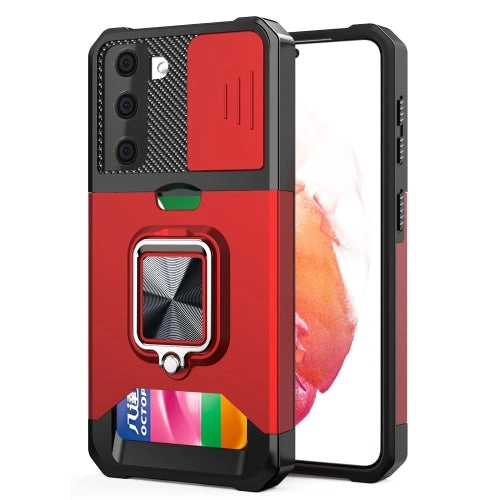 For Samsung Galaxy S21  Sliding Camera Cover Design PC   TPU Shockproof Case with Ring Holder