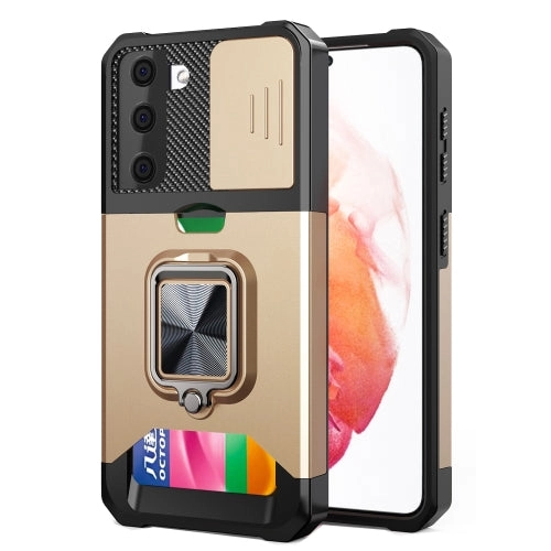 For Samsung Galaxy S21  Sliding Camera Cover Design PC   TPU Shockproof Case with Ring Holder