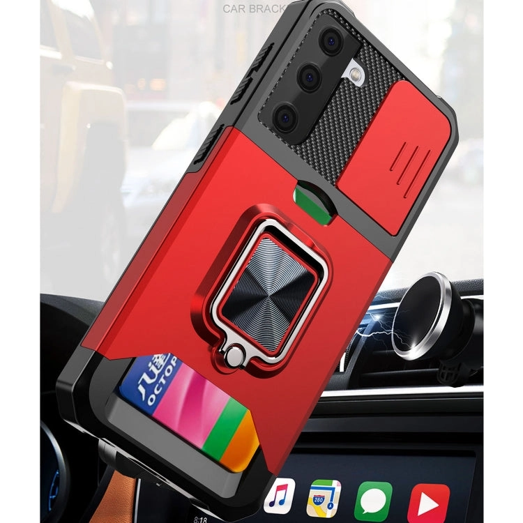 For Samsung Galaxy S21  Sliding Camera Cover Design PC   TPU Shockproof Case with Ring Holder