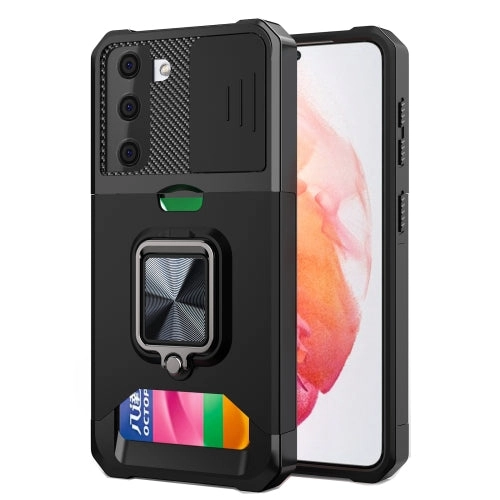 For Samsung Galaxy S21  Sliding Camera Cover Design PC   TPU Shockproof Case with Ring Holder