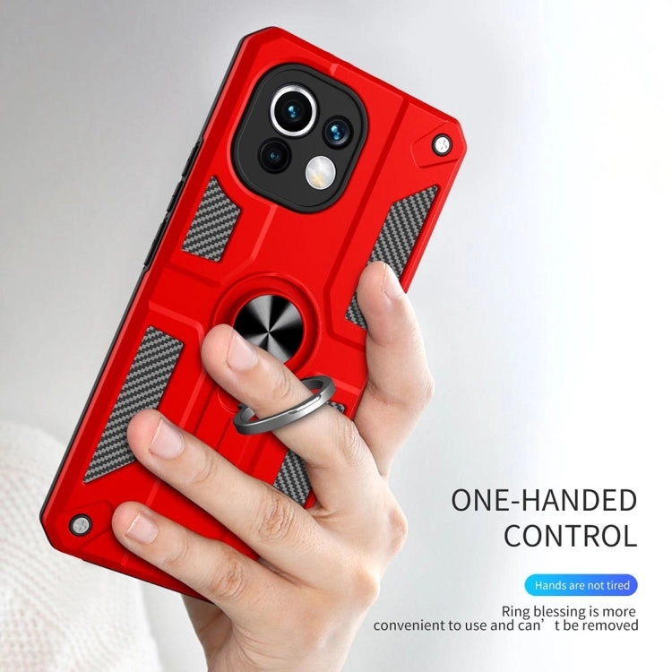 For Xiaomi Mi 11 Carbon Fiber Pattern PC   TPU Protective Case with Ring Holder(Dark