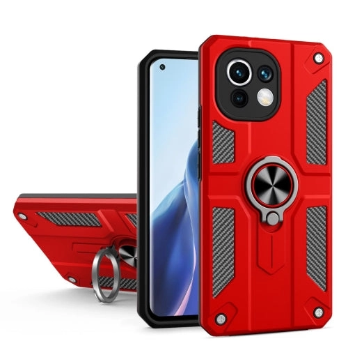 For Xiaomi Mi 11 Carbon Fiber Pattern PC   TPU Protective Case with Ring Holder(Dark