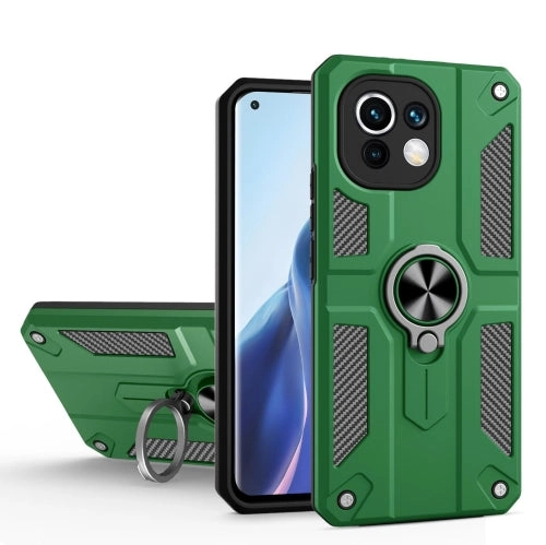 For Xiaomi Mi 11 Carbon Fiber Pattern PC   TPU Protective Case with Ring Holder(Dark