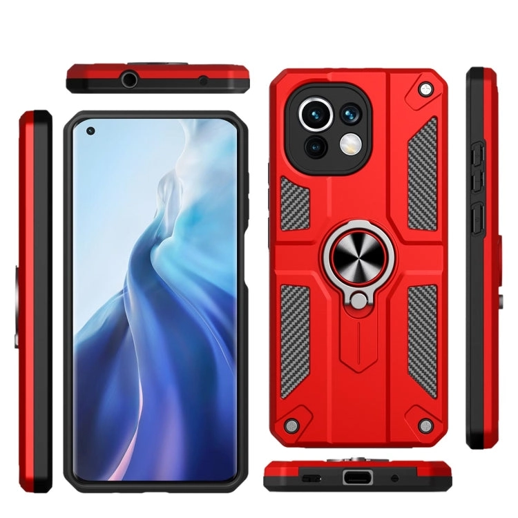 For Xiaomi Mi 11 Carbon Fiber Pattern PC   TPU Protective Case with Ring Holder(Dark