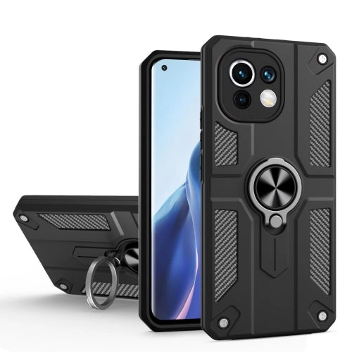 For Xiaomi Mi 11 Carbon Fiber Pattern PC   TPU Protective Case with Ring Holder(Dark