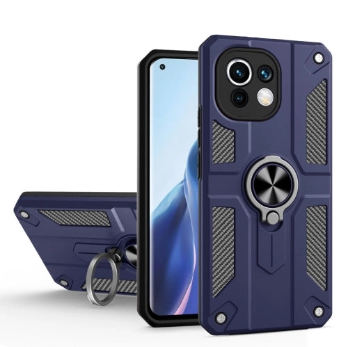 For Xiaomi Mi 11 Carbon Fiber Pattern PC   TPU Protective Case with Ring Holder(Dark