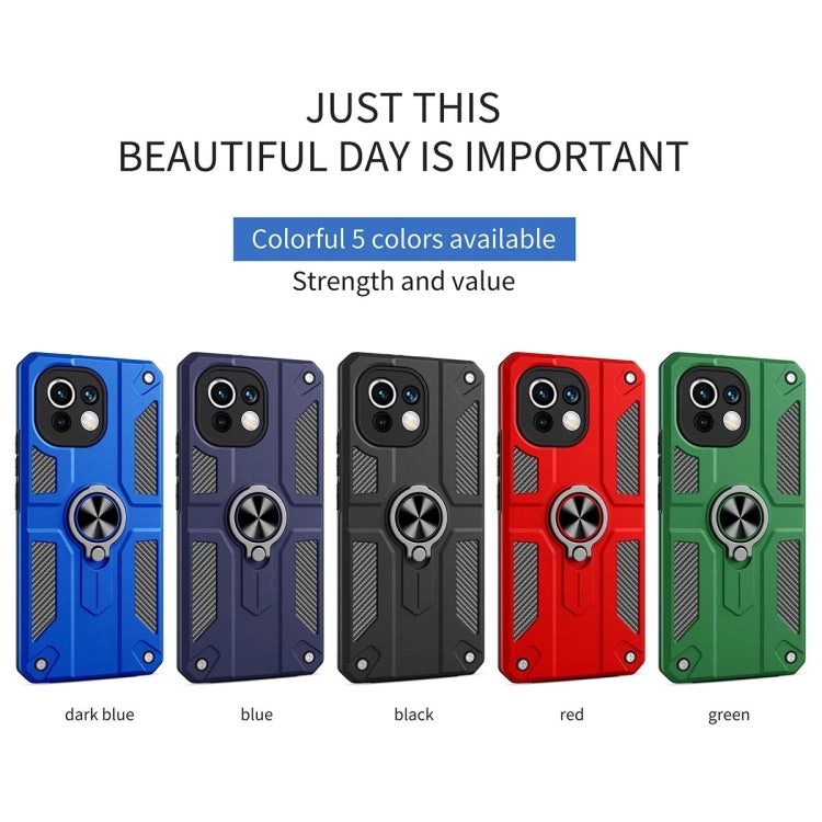 For Xiaomi Mi 11 Carbon Fiber Pattern PC   TPU Protective Case with Ring Holder(Dark