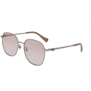 Gucci Women's Sunglasses - Silver Metal Round Shape Frame Pink Lens | GG1142SA 004