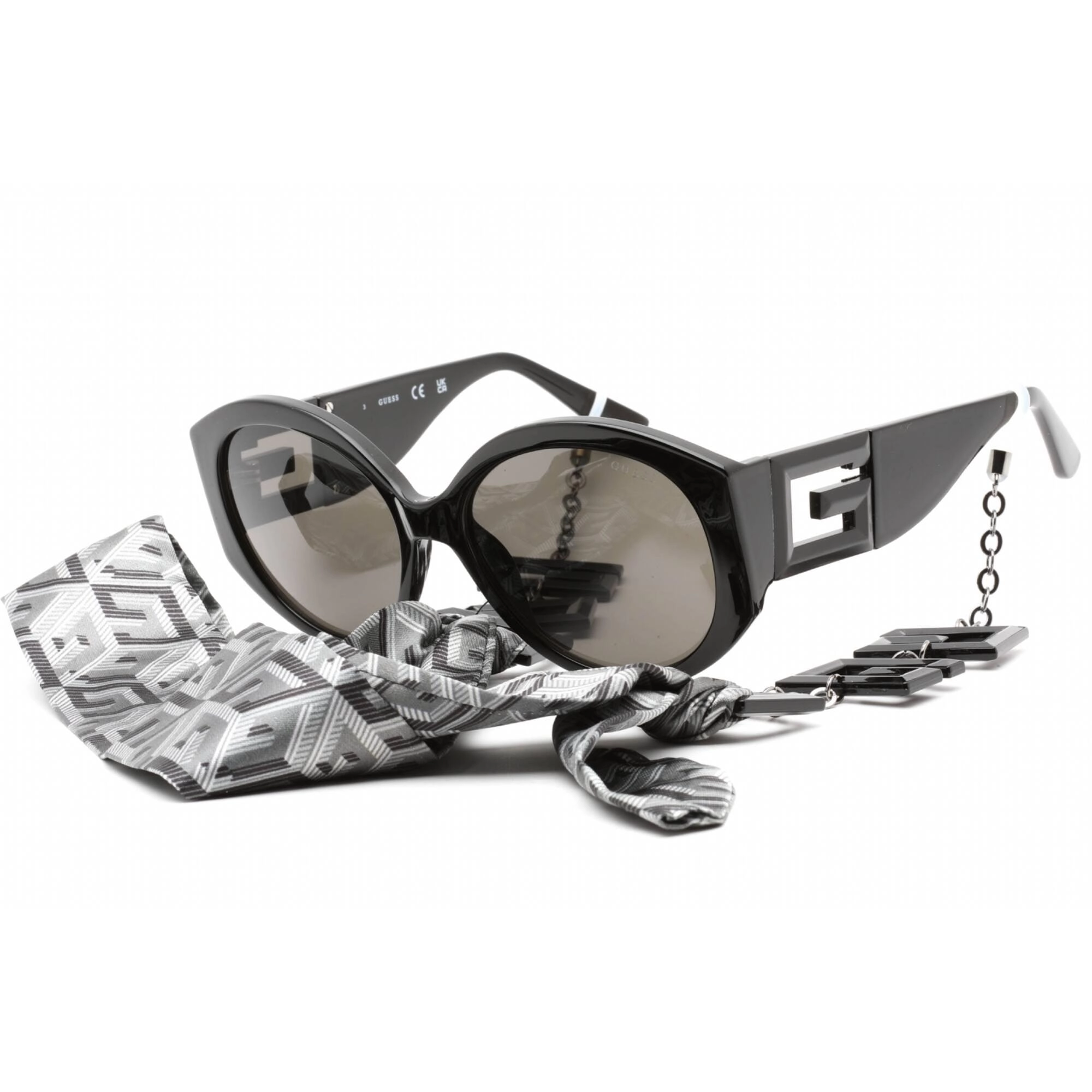 Guess Women's Sunglasses - Full Rim Shiny Black Plastic Round Shape Frame | GU7917 01A