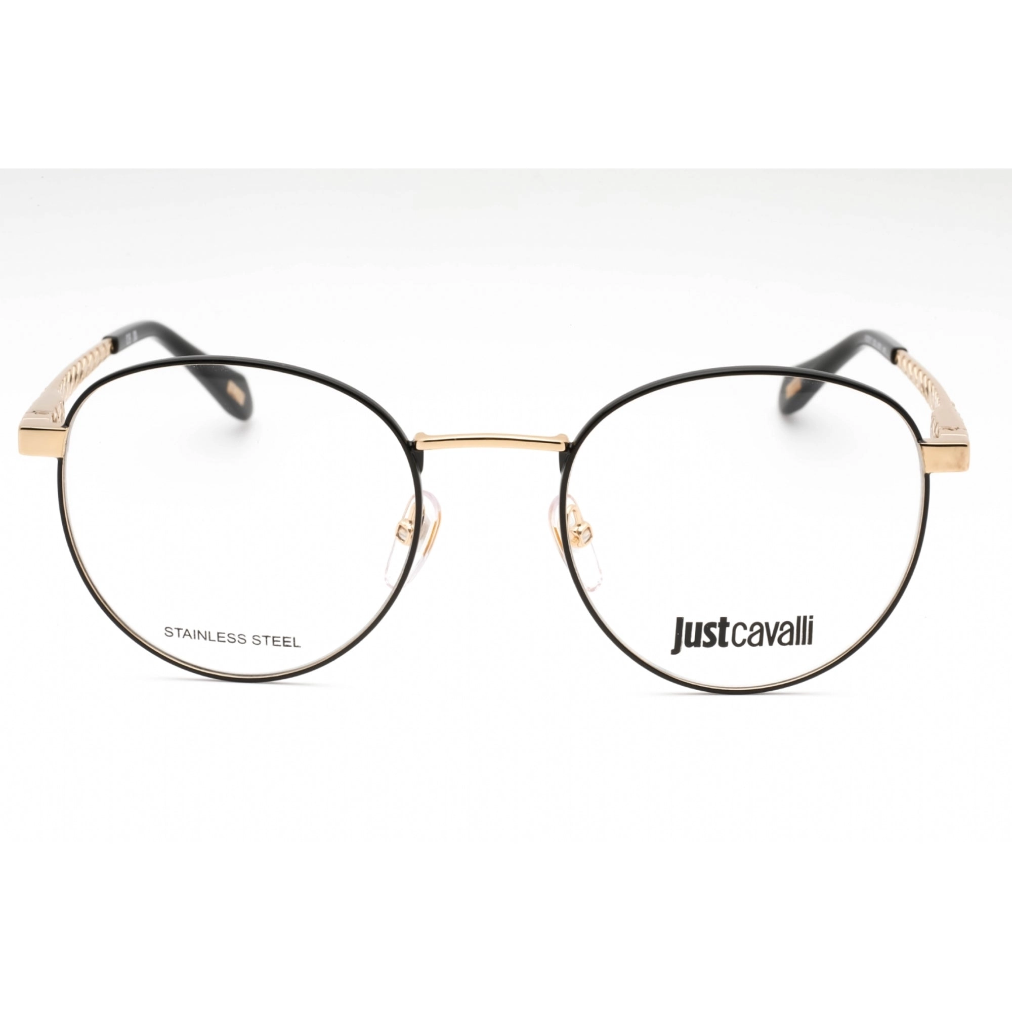 Just Cavalli Women's Eyeglasses - Black On Rose Gold Metal Round Frame | VJC017 0301
