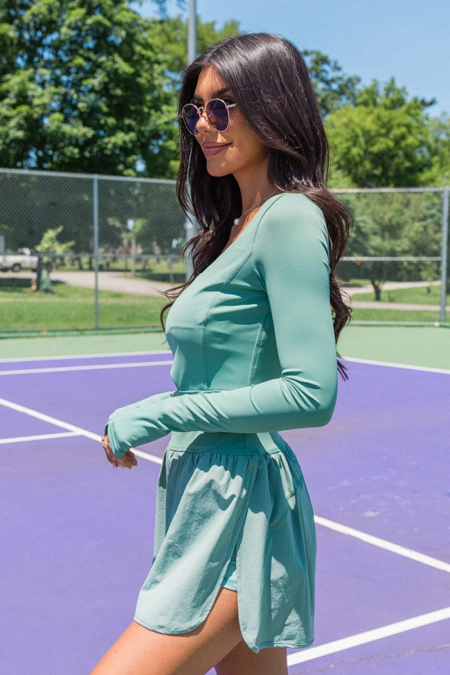 You're Thriving Sage Active Long Sleeve Keyhole Romper FINAL SALE
